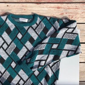 Vintage CC Sport Teal Geometric Grandpa Sweater B5